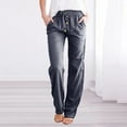 thumbnail image 4 of Charmgo Sweatpants Women Clearance, Women High Waisted Wide Leg Pants Casual Drawstring Elastic Trousers Comfy Straight Leg Long Pants with Pockets Work Pants Women Cargo Pants Women Dark Blue, 4 of 4