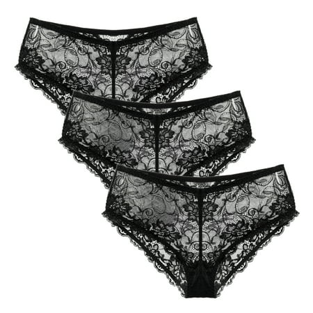 

Deyllo Women s Sexy Sheer Floral Lace Low Waist See Through Brief 3 Black S