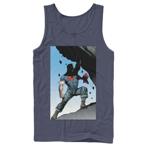 Men's Superman Strongest Hero Pose Tank Top Navy Blue Small