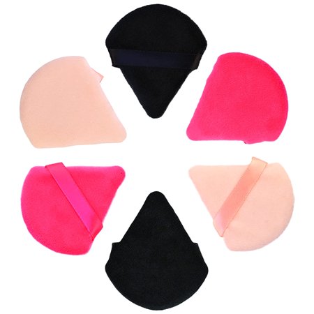 Triangle Powder Puff for Face, 6 Pieces Cotton Body Sponge Wedge Shape with Strap for Loose Powder, Soft, Reusable and Washable, Powder Puff for Under Eyes and Corners Used for Both Dry and Wet Makeup