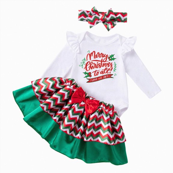 Enyan Newborn Baby Girl Christmas Clothes Toddler Cute Outfits Infant Long Sleeve Romper Tutu Skirt Headband Set 3Pcs