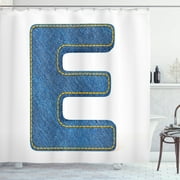 Ambesonne Letter E Shower Curtain, Denim Blue Jeans E, 69"Wx70"L, Blue Yellow