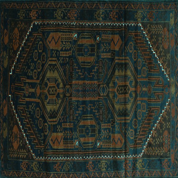 Ahgly Company Machine Washable Indoor Square Persian Turquoise Blue Traditional Area Rugs, 6' Square