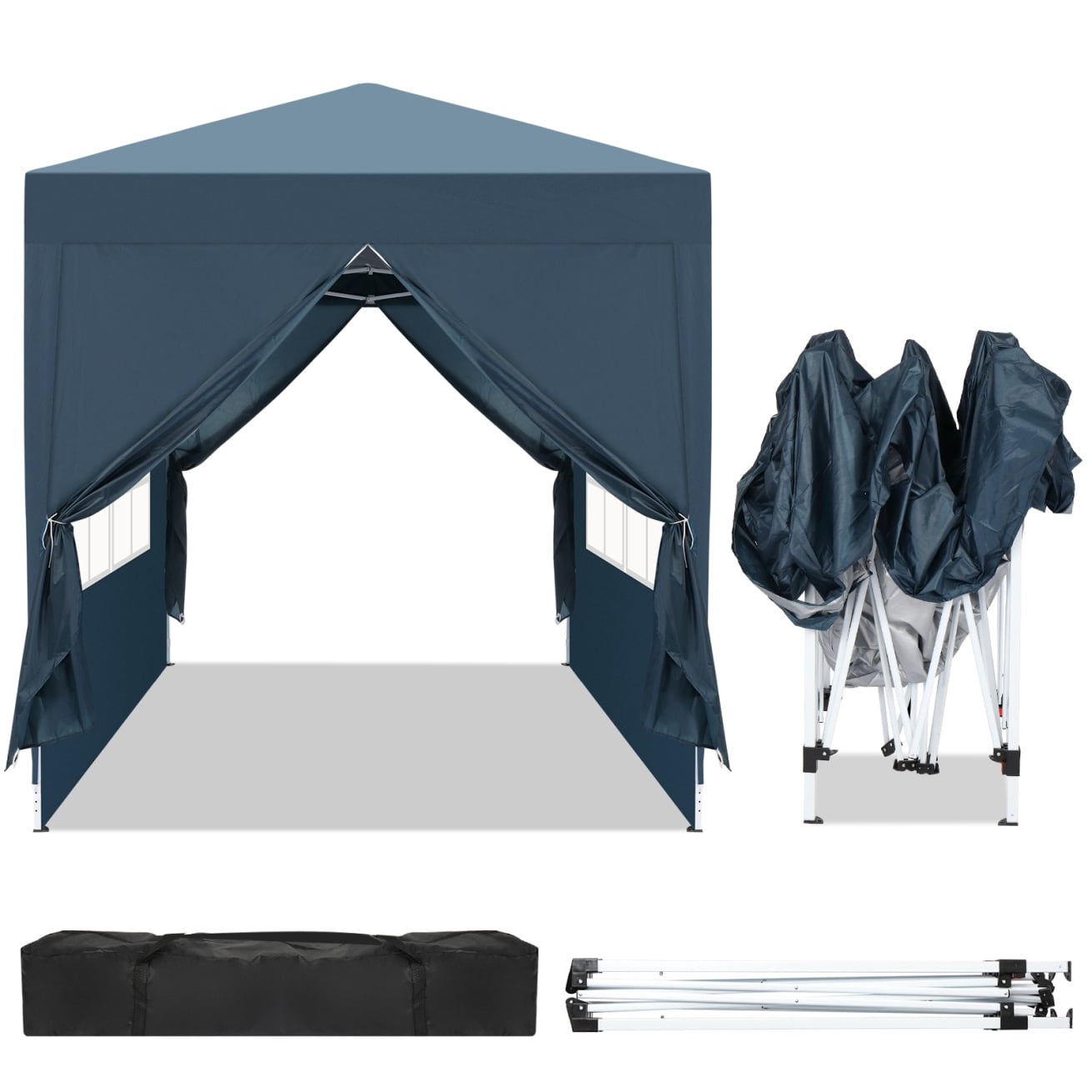 78.74" Outdoor Canopy With Two Doors and Two Windows, Practical Waterproof Right-Angle Folding Tent With Removable Tent's Wall Cover and Height Adjustable Design, Folding Shelter, Blue