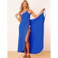 thumbnail image 3 of Vestido largo cruzado de algodón sin espalda con tiras de espagueti para la playa para mujer Azul real S, 3 of 6