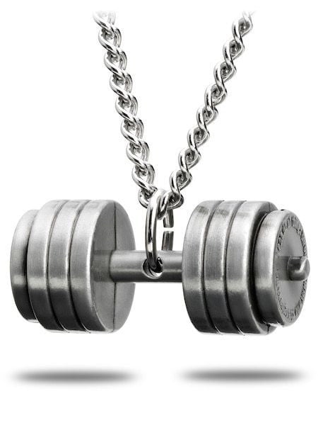 Men's Antique Finish Stack Plate Dumbbell Necklace-Phil.4:13 by Shields of Strength