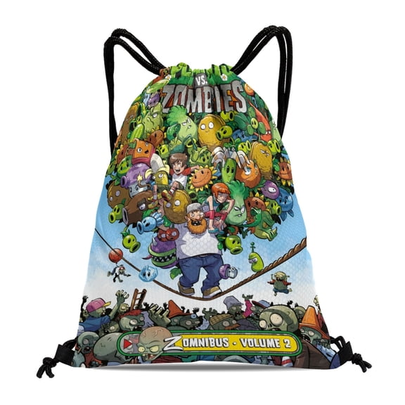 Plants vs Zombies-theme Drawstring Backpack Sports Gym Bag Water Resistant String Bag Cinch Bag，12''X16''（30X40cm）