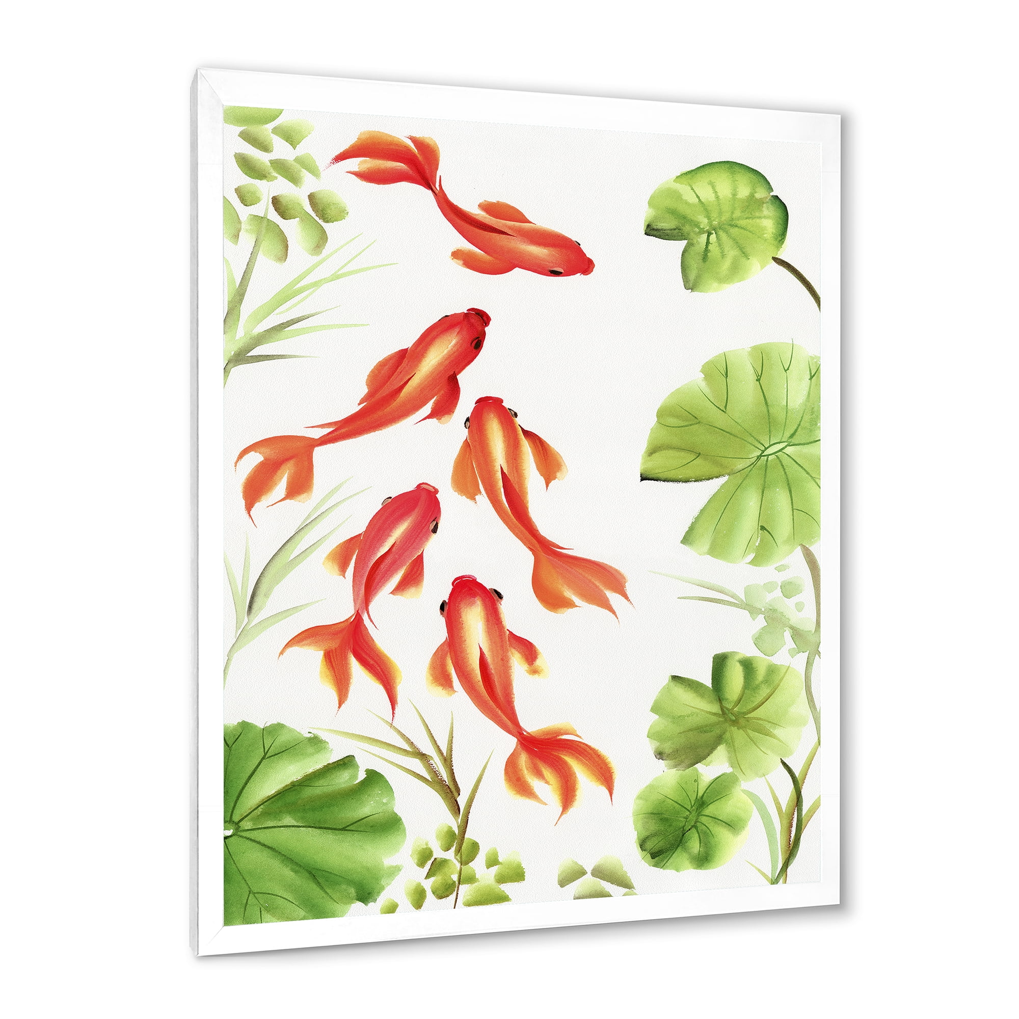Designart 'Ancient Goldfishes Among The Lotus Leaves' Nautical & Coastal Framed Art Print