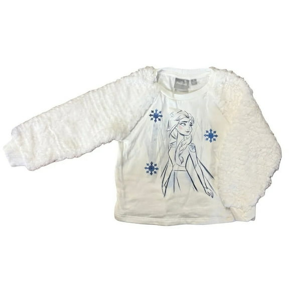 Frozen II Elsa Toddler Girl's White Sweatshirt w/Faux Fur Sleeves (2T)