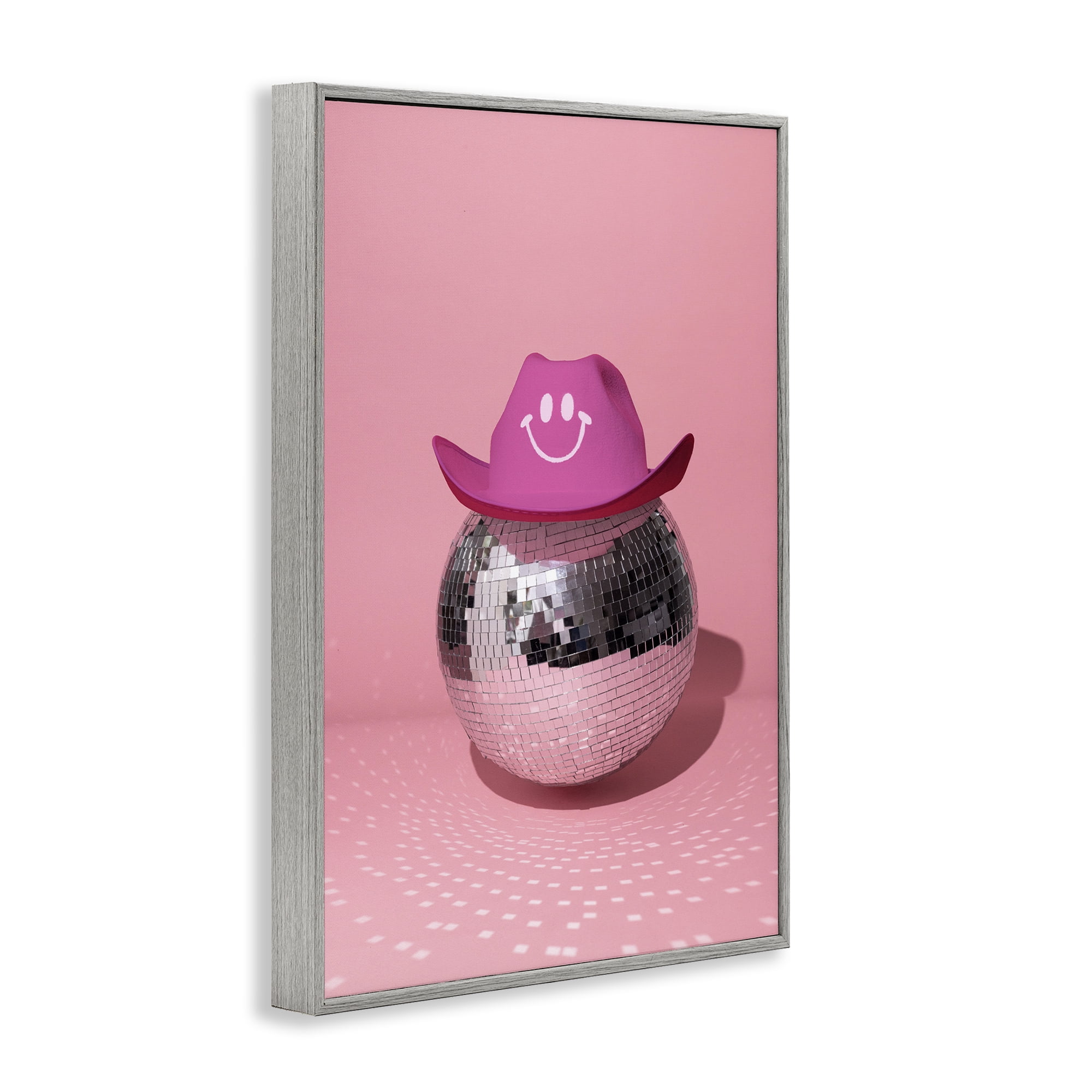 Stupell Industries Disco Ball with Cowboy Hat Performing Arts Painting Gray Framed Art Print Wall Art, 16 x 24
