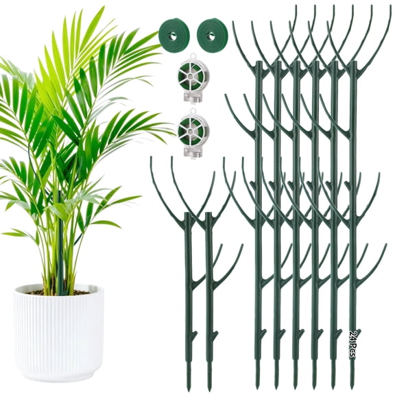 24PCS Adjustable Plant Support Poles, Stackable Indoor Outdoor Potted Plant Stakes with Binding Wire & Nylon Fastener Tape Roll, Garden Support Sticks for Monstera Climbing Plants