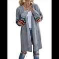 thumbnail image 2 of Cárdigan Abierto para Mujer, Suéter de Punto Holgado con Bloques de Color y Rayas, Abrigo Exterior. Gris XL, 2 of 10