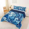 thumbnail image 3 of Manfei Cartoon Cat Full Size Comforter Sets, Hippie Spiral Stripes Bedding Comforter Set, Blue, Blue Reversible, 3-Piece, 1 Comforter and 2 Pillowcases, 3 of 7