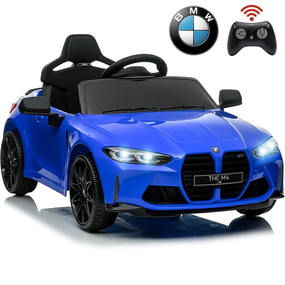 12V Ride on Cars with Remote Control, Licensed BMW M4 Battery Powered Ride on Toys for Kids Boys Girls Gifts, Kids Electric Cars Vehicle with Music, Bluetooth, Story, USB/MP3 Port, LED Light, Blue