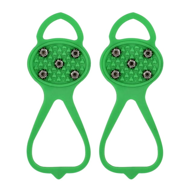 Green Non-Slip Ice Cleats For Shoes With 5 Stainless Steel Spikes, Stretchable Design, Cold Resistant -40°C, Prevent Falls And Injuries For Kids Outdoor Hiking And Winter Walking, 6.2X4.1X