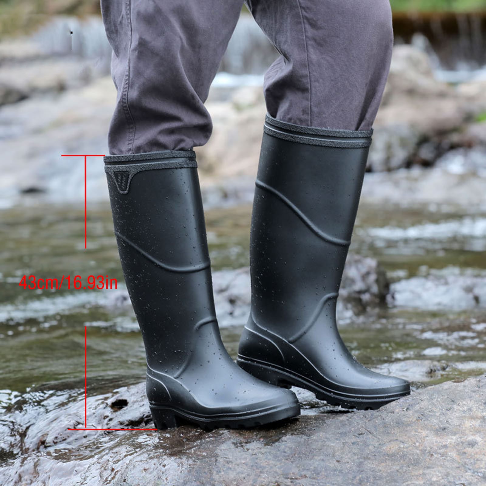 Tall Rain Boots for Men Waterproof Knee High Garden Shoes Rubber Work Mud Rainboots for Fishing Gardening