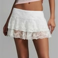 thumbnail image 2 of vigerkar Women Sexy Y2K Lace Ruffle Mini Skirt Low Rise Mesh Ruffle Shorts Micro Skirt Going Out White, L, 2 of 9