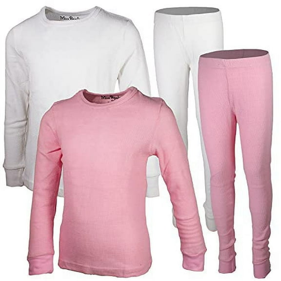 MISS POPULAR Girls 2-Pack Thermal Waffle Active Base Layer Sets | Long Sleeve Shirt and Pants