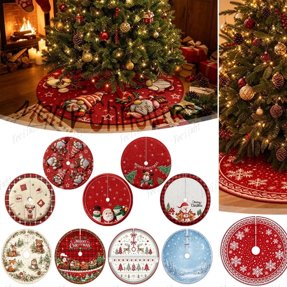 Yeciiwht Christmas Tree Skirt – 35in Festive Base Cover Tree Collar with Classic Holiday Patterns, Soft Fabric Tree Mat for Xmas Home & Party Decor