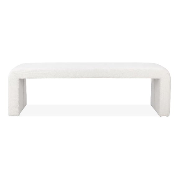 Benjara Jea 62" Accent Bench- Plush White Boucle Upholstery- Wide Panel Legs