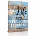 thumbnail image 2 of Canvas Wall Art Life Is Canvas Art Print Better at The Beach Summer Starfish Blue Wood Grain Pictures Wall Decor for Living Room Bedroom Artwork Decorations Stretched Framed Ready to Hang 20"x24", 2 of 9
