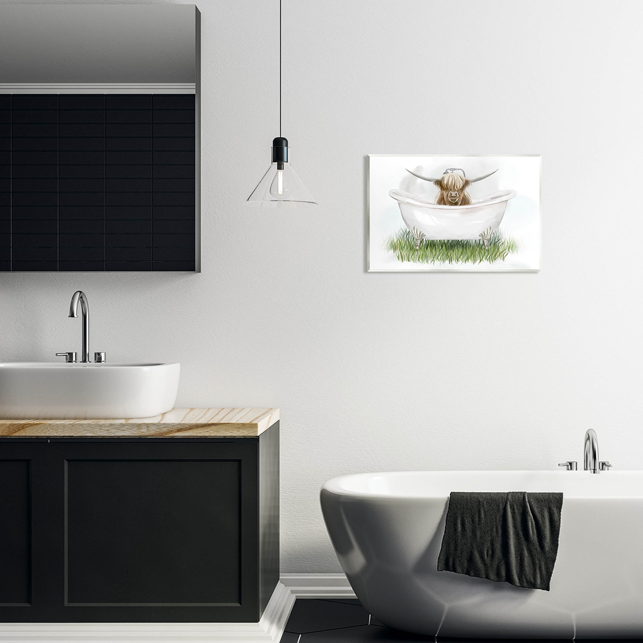 Country Highland Cattle Bathtub Animals & Insects Graphic Art Unframed Art Print Wall Art
