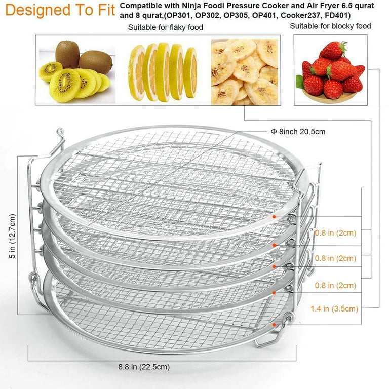 Dehydrator Rack For Ninja Foodi Accesories, Pressure Cooker and Air Fryer  6.5 Quart & 8 Quart - Stainless Steel Cooker Rack With Five Stackable Layers