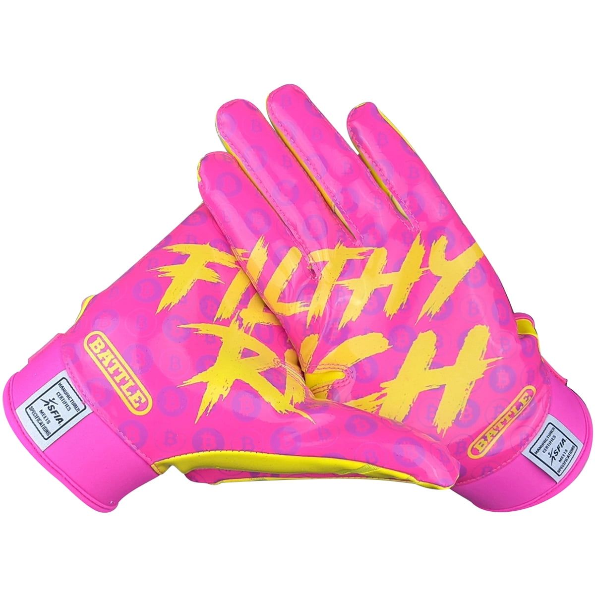 Battle Sports Adult Filthy Rich Football Receiver Gloves - XL - Lemonade