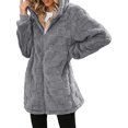 thumbnail image 5 of yuCgh Women's Warm Casual Fashion Thick Checkered Plush Mid-Length Hooded Cardigan Coat with Elegant Button and Zipper for Comfortable Style,Dark Gray L, 5 of 6