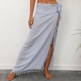 thumbnail image 2 of Boho Maxi Skirts for Women Summer Casual Solid Color Flowy Side Slit Swimwear Cover Up Long Skirt for Beach Vacation, 2 of 10