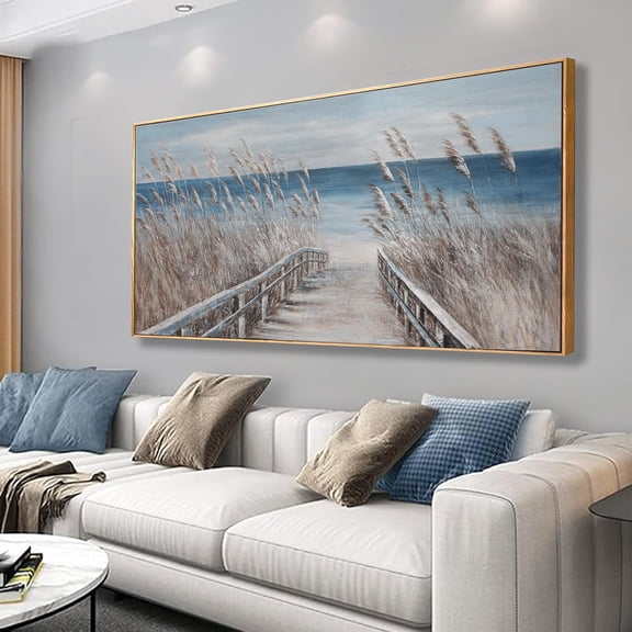 Aaheei Wall Art Decor Wall Canvas Painting Reed And Blue Coast Landscape Decor For Living Room Bedroom Dining Room Home Office Modern Abstract Artwork Home Decoration