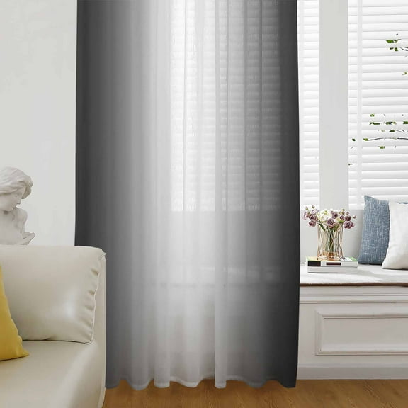 Black Ombre Semi Sheer Curtains Drapes for Living Room,Bedroom,French Doors Window 72 Inches Long,Black Grey White Gradient Modern Abstract Art Rod Pocket Chiffon Curtain Drapery Voile Drape Panel