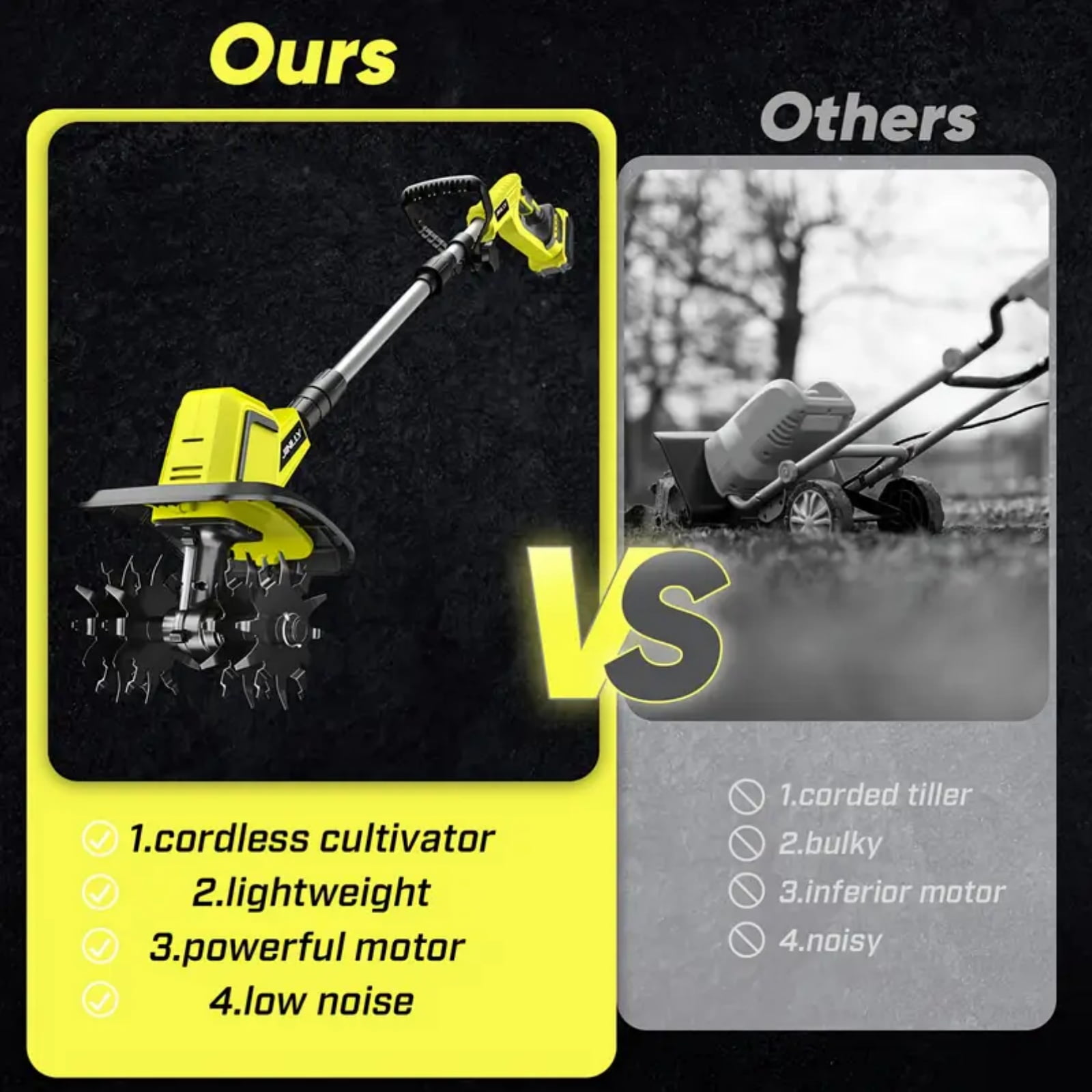 Rvchic 24V Cordless Tiller Cultivator with 2x2000mAh Batteries,360RPM High-Speed,4"Width x 6"Depth for Lawn/Gardening/Soil Cultivation 4 Blades