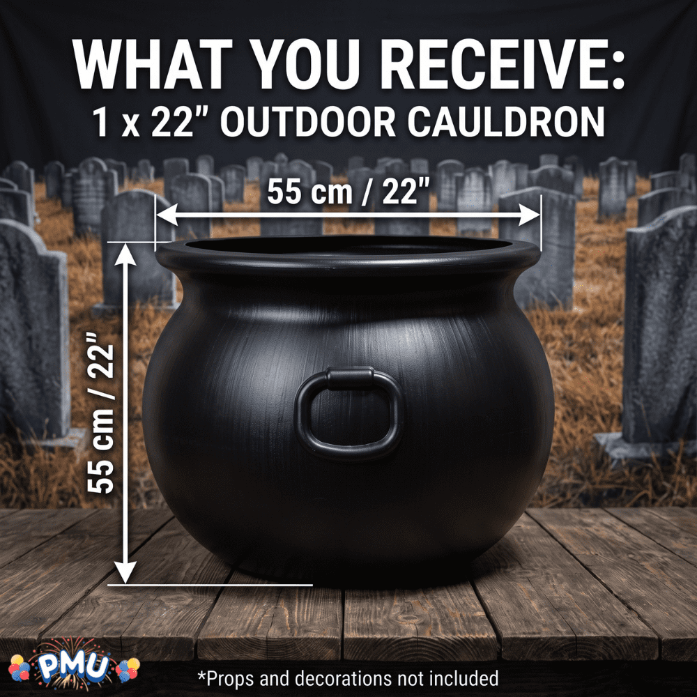 PMU Large Halloween Cauldron 22 Inch Big Witch Plastic Cauldron bowl Black, For Halloween Decor