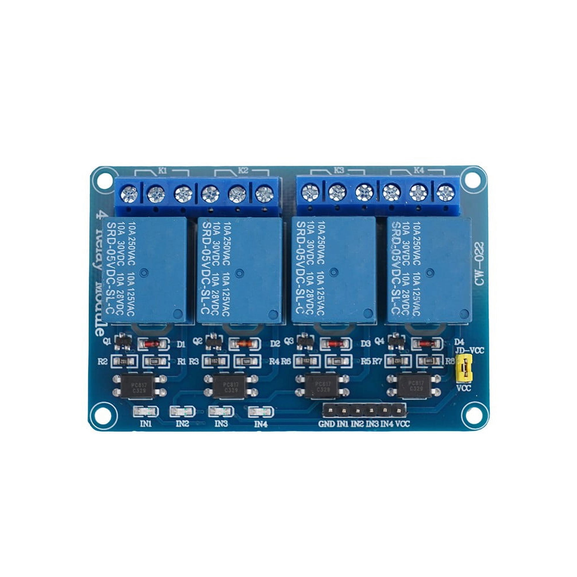 Novixy 4 Channel Relay Module 5V 12V 24V with Optocoupler Isolation, High Current 10A Relay Board for Arduino PLC Microcontroller Projects