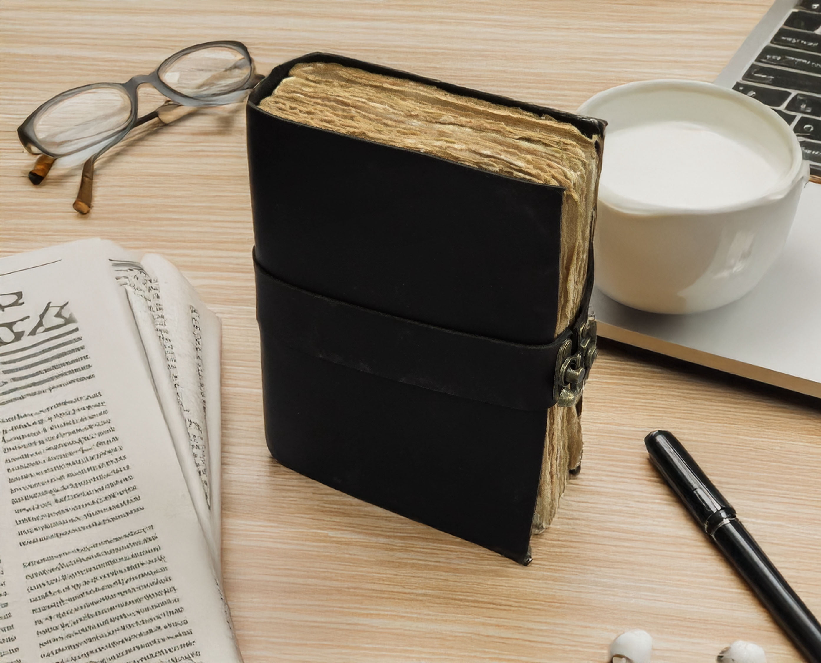 Leather Notebook, 200 Blank Deckle Edge Paper, Handmade Fancy Bound Journal For Women and Men