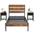 thumbnail image 2 of VECELO 3-piece Bedroom Set, Metal & Wood Platform Bed with Set of 2 Nightstand, Twin Size, 2 of 10