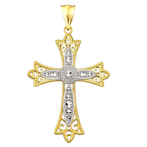 U.S. Gold US GOLD Handcrafted 10kt Gold Filigree Cross Charm Pendant
