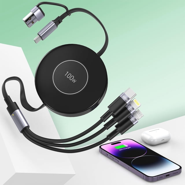 Cable de carga MTAKYA USB C retráctil Multi 5 en 1 de 100 W