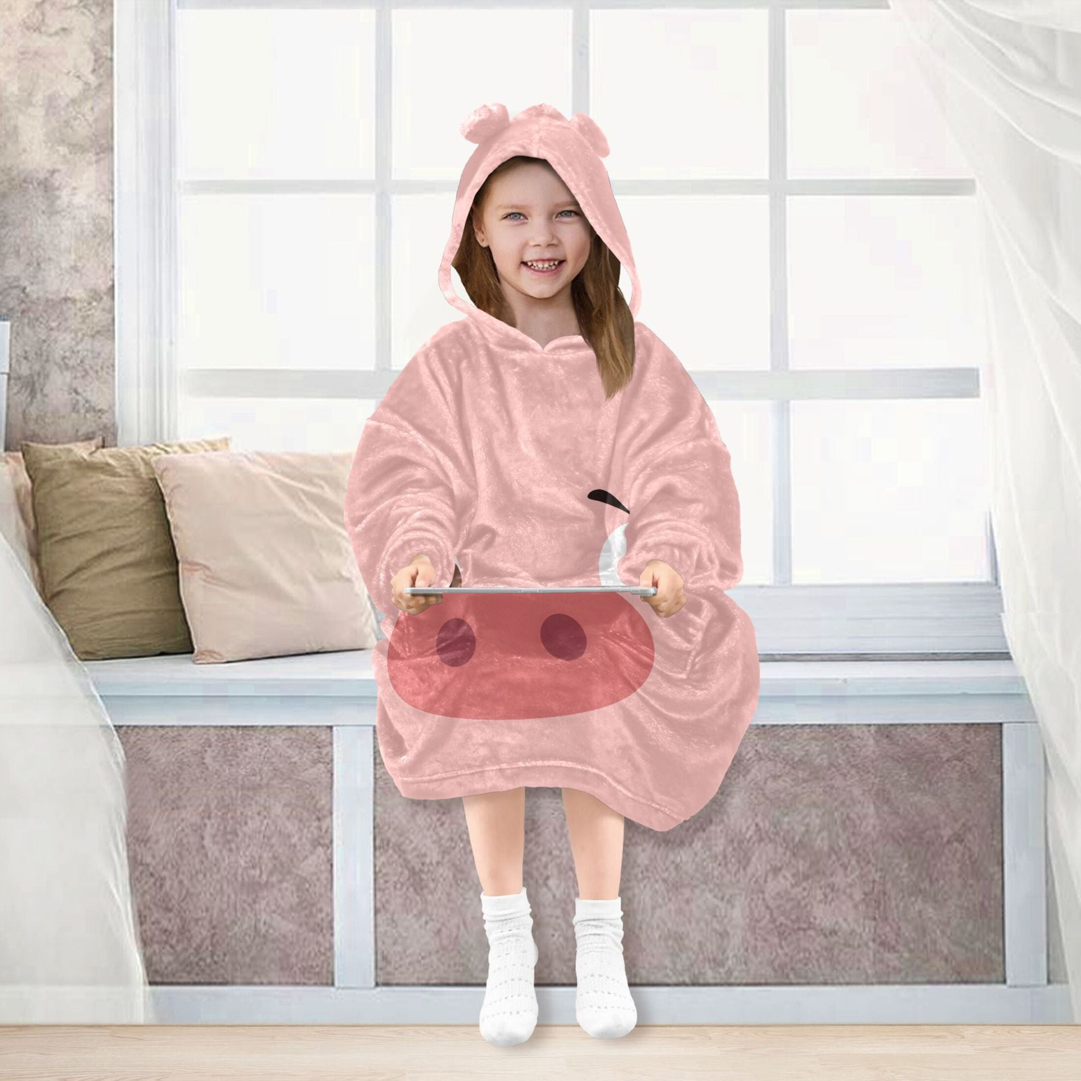joogoo Wearable Blanket Hoodie Funny Pig Face for Flannel Sherpa Pocket 3-14 YR L