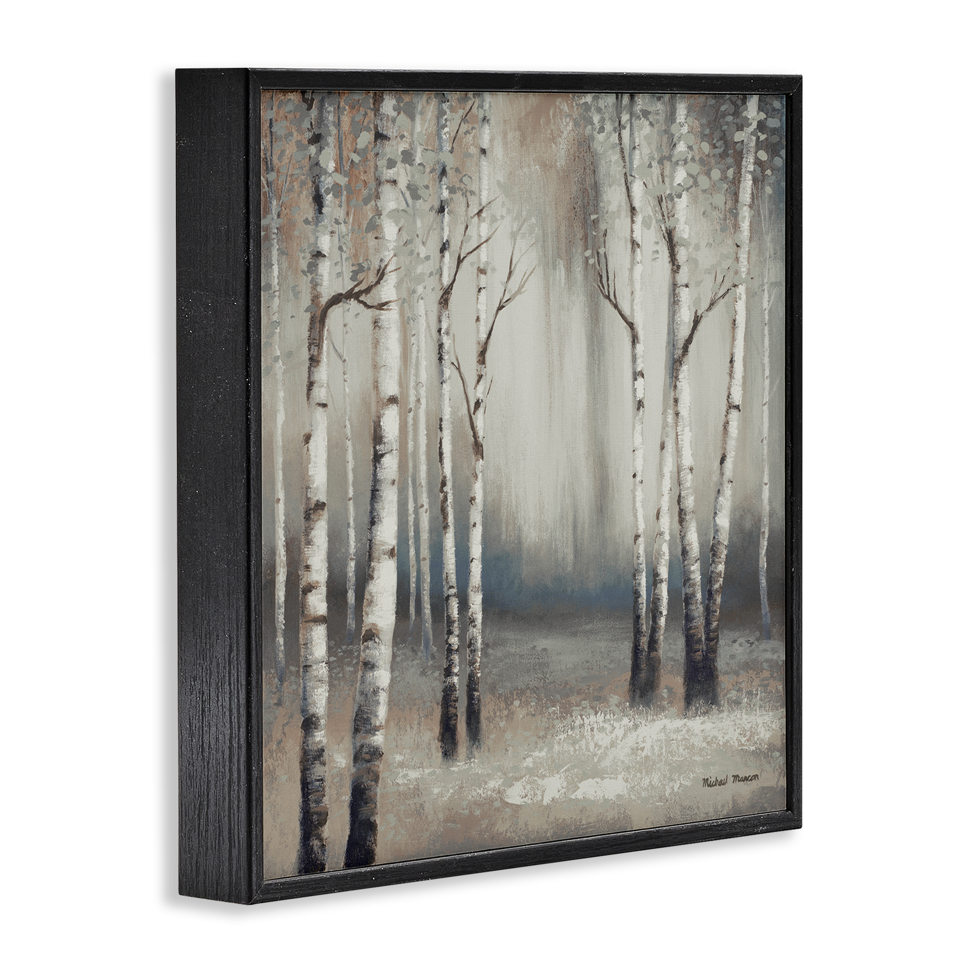 Misty Birch Tree Forest Landscape Black Framed Giclee Art, 17 x 17