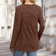 thumbnail image 3 of Womens Tops Long Sleeve Stripe Brushed Solid Color V-Neck Button Solid Top,Tops for Women Coffee M, 3 of 5