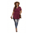 thumbnail image 5 of PINKSIR Plus Size Short Sleeve Henley Shirt for Women Flowy Tunic Tops Loose Fit Pleated Swing Blouse Dark Red 1X-5X, 5 of 7