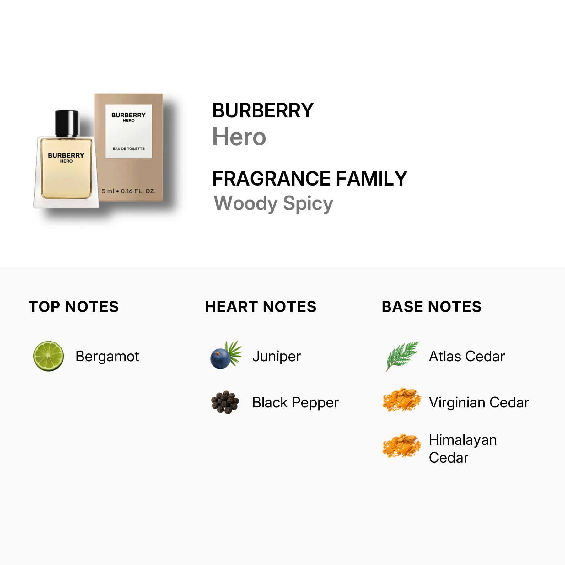 Burberry Hero Men's Bergamot, Juniper, Cedar Fragrance - 5ml EDT