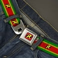 thumbnail image 2 of DC Comics Belt, Seatbelt Buckle Belt, Robin R Logo Stripe Green Yellow Red Black, 34 to 52 Inches, 2 of 3