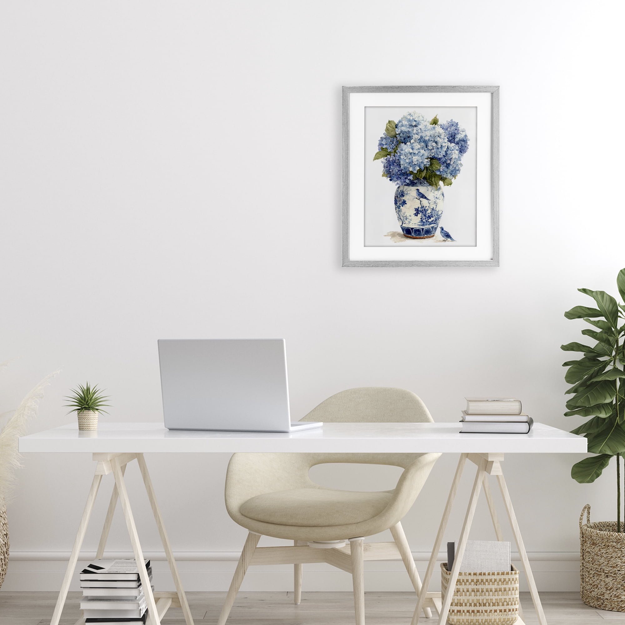 Stupell Industries Blue Bird & Hydrangea Vase Gray Framed Print Under Glass, design by Imagine It Images