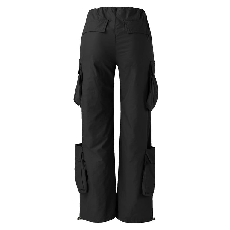 Noarlalf Women's Pants 2023 Cargo Pants Fit Baggy Clothes Black Pants High  Waist Zipper Slim Drawstring Waist with Pockets Loose Plus Size Parachute