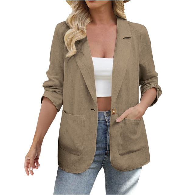 Women's Linen Blazer 2025 - Lightweight One Button Spring Summer Jacket Fully-Lined Work Cardigan