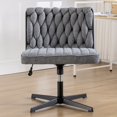 thumbnail image 2 of 360° Swivel Office Desk Chair with Backrest, Adjustable Height Upholstered Armless Office Chair with Five-Star Base, Modern Desk Chair for Bedroom Living Room Office, No Wheels, Grey, 2 of 9