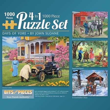 Bits and Pieces 4-In-1 Multi-Pack Days of Yore 1000 Piece Jigsaw Puzzles for Adults 20 x 27